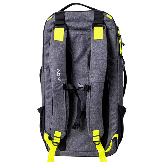Pickleball bag with adjustable backpack straps and bright yellow accents for comfortable and stylish carrying.