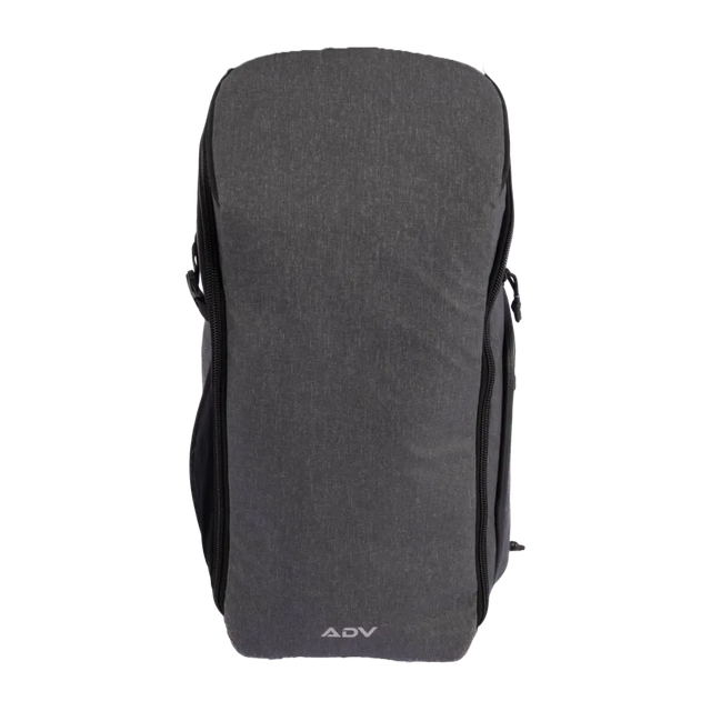 Grey pickleball racket bag with a sleek design, featuring multiple compartments and ADV branding