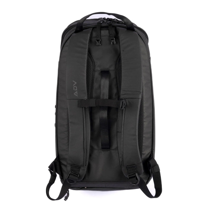 Black tennis backpack with padded adjustable shoulder straps, breathable back panel, and durable construction for comfortable gear transport.